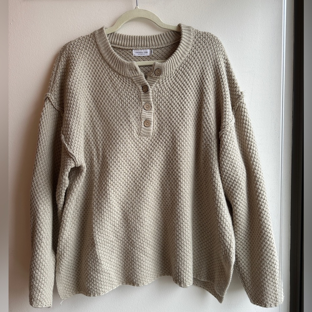 Chic Soul Tan Quarter Button Up Sweater